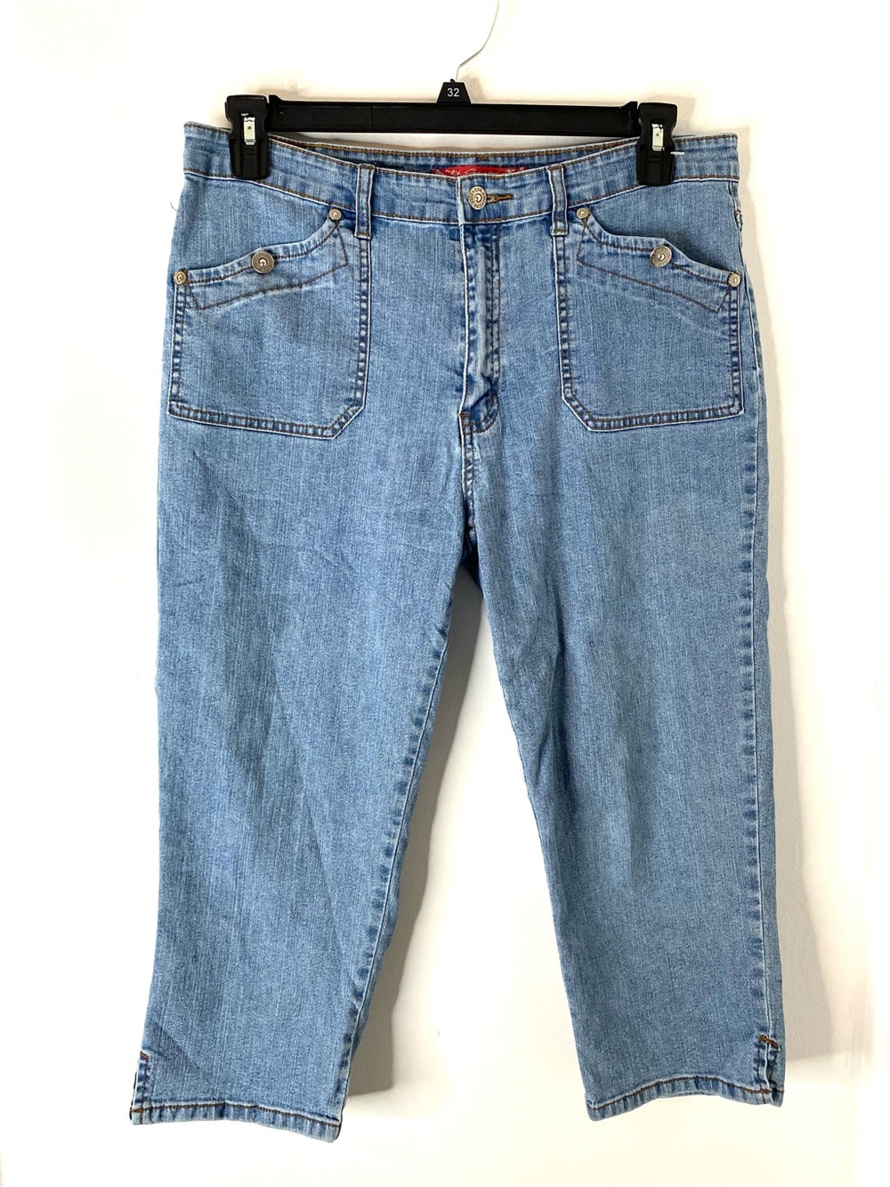 Y2K Light Wash Cropped Utility Jeans Patch Pocket Capri CosJeans